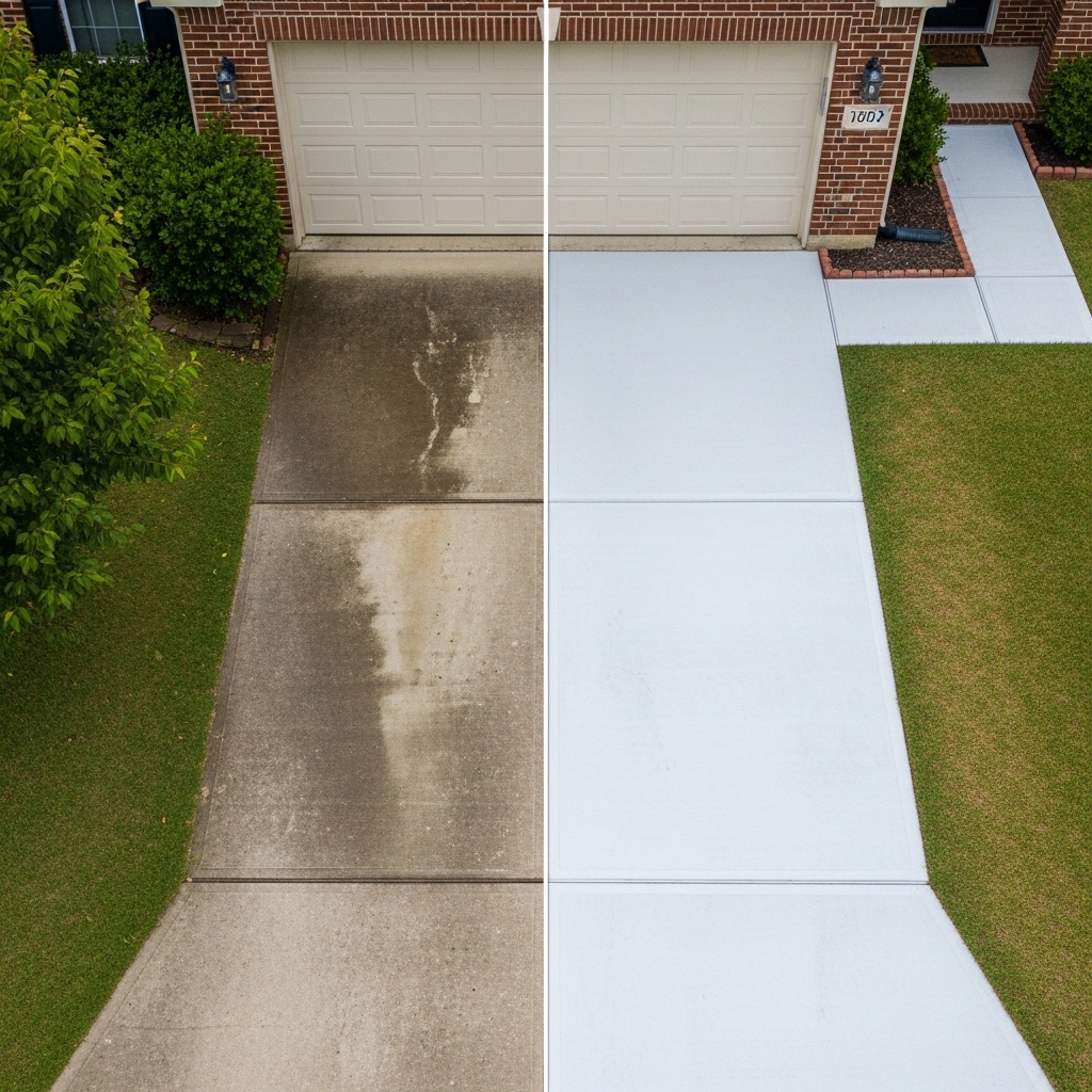 Pressure washing driveway transformation