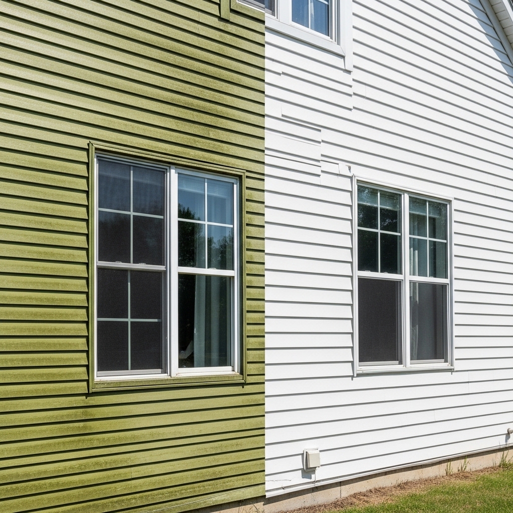 Home siding before and after pressure washing