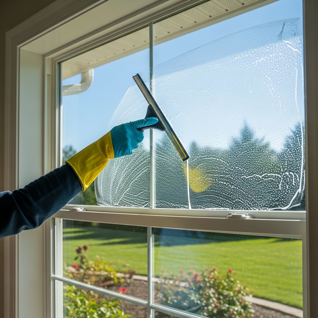 Professional window cleaning service on a Denver-area home